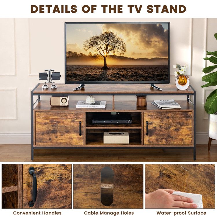 58 Inch Industrial Tv Stand With Cabinets And Adjustable Shelf For Tvs ... within