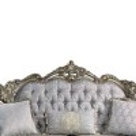 73" Miliani Sofa Fabric And Antique Bronze Finish - Acme Furniture ... with Acme Furniture Miliani Tufted Fabric & Wood Sofa With 5 Pillows In Gray/Bronze