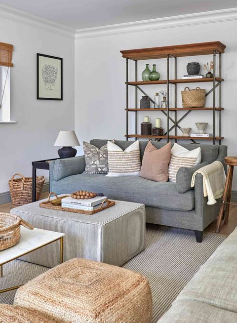 8 Ways To Style A Gray Sofa And Complement Its Color throughout Fabric Upholstered Sofa With 4 Pillows In Gray And Antique White