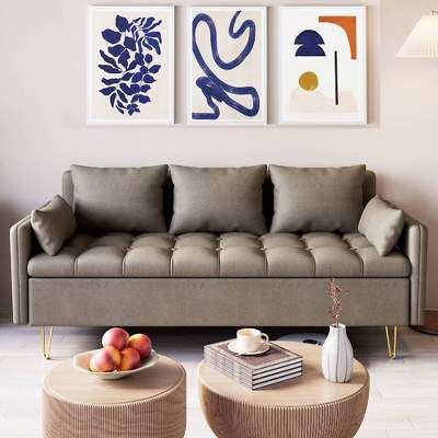 91&quot; Miliani Sofa Fabric And Antique Bronze Finish - Acme Furniture : Target throughout Acme Furniture Miliani Tufted Fabric &amp; Wood Sofa With 5 Pillows In Gray/Bronze