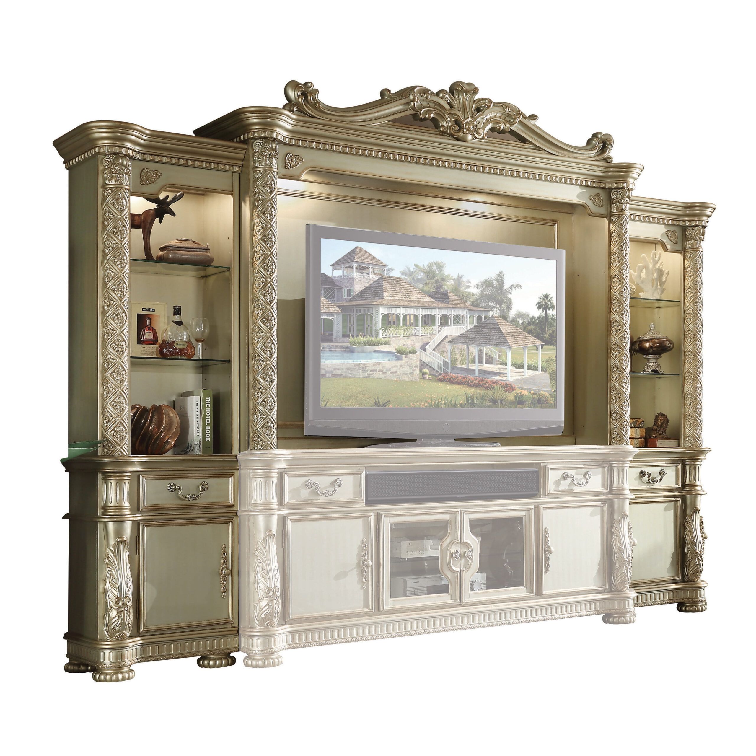 Acme Vendome Ii Entertainment Center, Gold Patina &amp;Amp; Bone (1Set/3Ctn ... pertaining to Acme Vendome Ii Entertainment Center Gold Patina And Bone