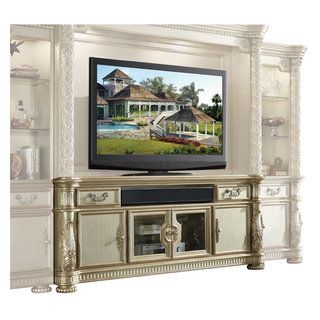 Acme Vendome Ii Wooden Tv Stand In Gold Patina And Bone - Victorian ... throughout Beyond the Surface Exploring the Materials and Craftsmanship of Acme Vendome II Entertainment Center