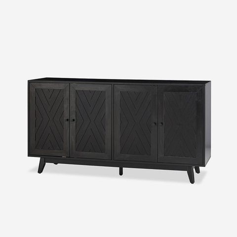 Adolf 57"Wide Mid-Century Chevron-Patterned Sideboard With Adjustable ... for The 57"W Black Sideboard An Exploration of Materials and Craftsmanship