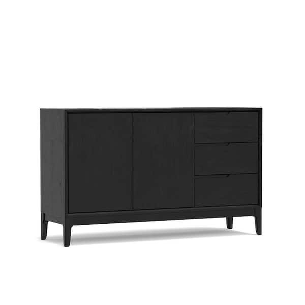 Alpine Furniture Cove Black Wood 60 In. W Sideboard With 3-Drawers And ... throughout The 57&amp;quot;W Black Sideboard An Exploration of Materials and Craftsmanship