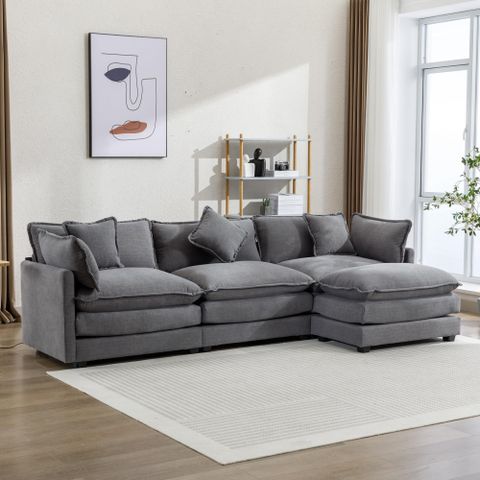 Amazon.com: 111.4" W L Shaped Modular Sofa Couch, Cloud Lazy Sofa Bed ... within Fabric Upholstered Sofa With 4 Pillows In Gray And Antique White