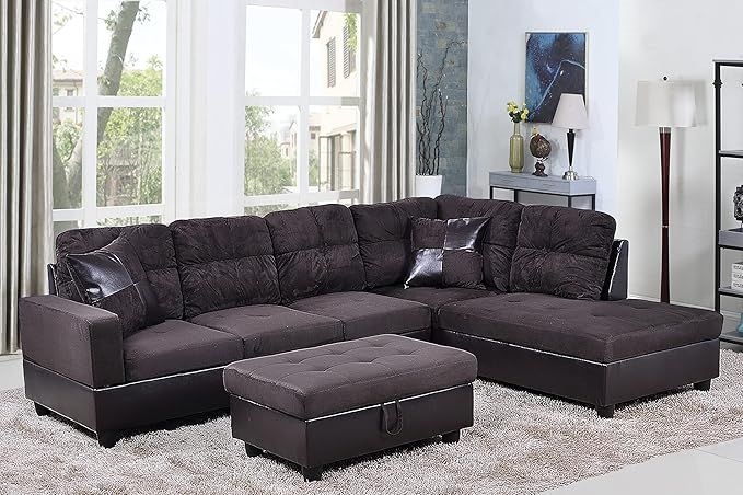 Amazon.com: Sienwiey Sectional Sofa Set With Storage Ottoman &amp; Pack Of ... within 37&quot; Oak Velvet Floral Sofa And Toss Pillows With Espresso Legs