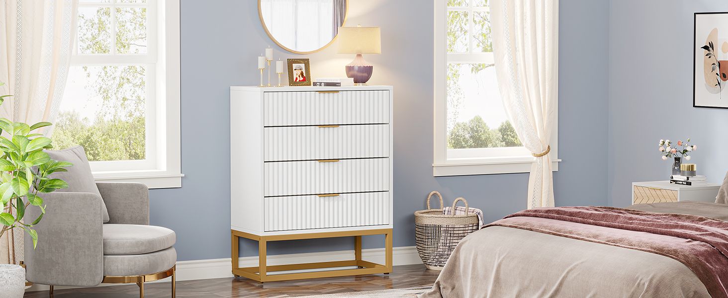 Amazon.com: Tribesigns 4 Drawers Dresser, Modern Dresser For Bedroom ... in A Deep Dive into the Craftsmanship Behind the Emma White and Gold Dresser