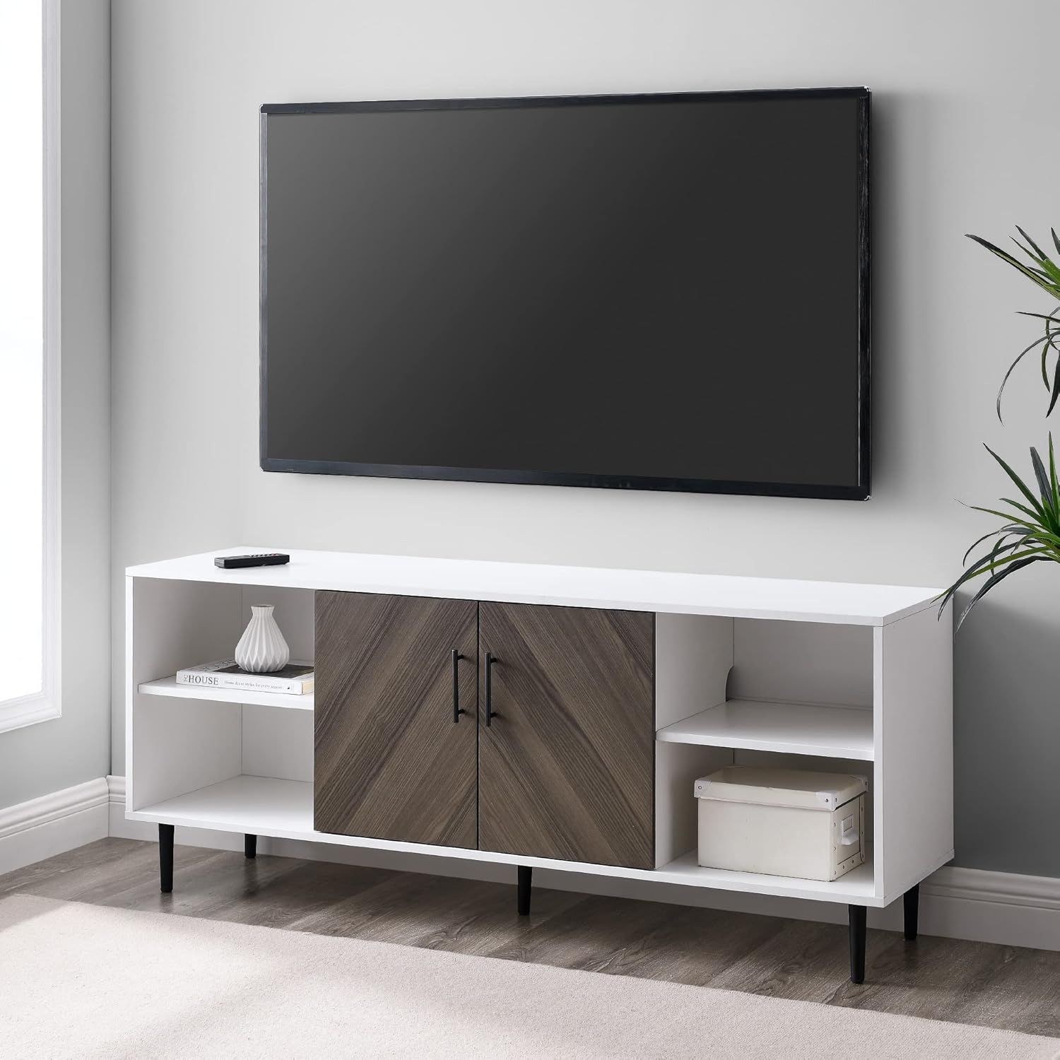 Amazon.com: Walker Edison Caye Modern 2-Door Stand For Tvs Up To 65 ... with regard to
