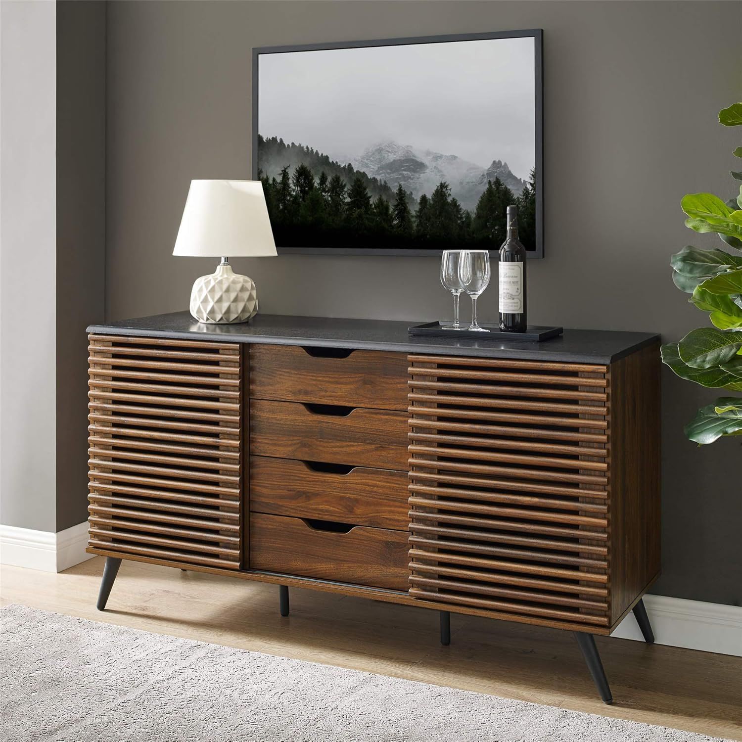 Amazon.com: Williamspace 59&quot; Modern Wood Cabinet Buffet Sideboard With ... within The 57&amp;quot;W Black Sideboard An Exploration of Materials and Craftsmanship