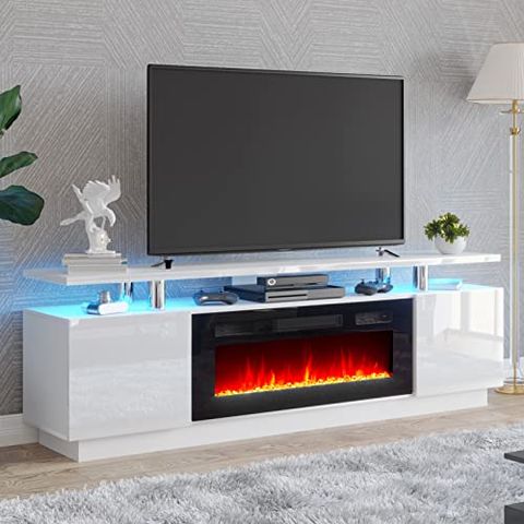Amerlife Fireplace Tv Stand With 36″ Fireplace, 70″ Modern High Gloss Entertainment Center Led ... regarding The Art of Ambiance How LED Displays Enhance Your Fireplace TV Stand