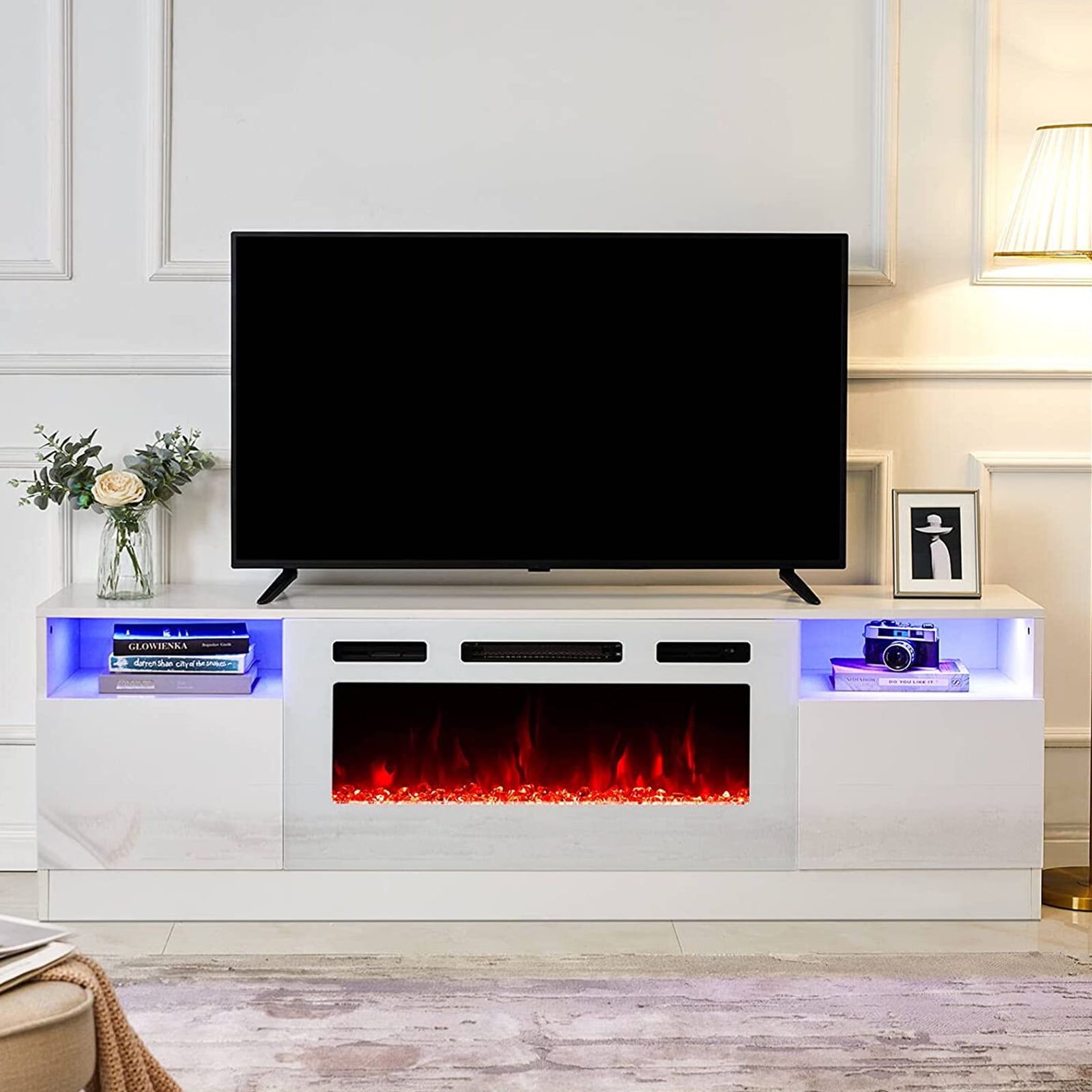 Amerlife Tv Stand With Fireplace, Led Light Entertainment Center With 36&amp;Quot; Electric Fireplace, 70 ... with regard to The Art of Ambiance How LED Displays Enhance Your Fireplace TV Stand