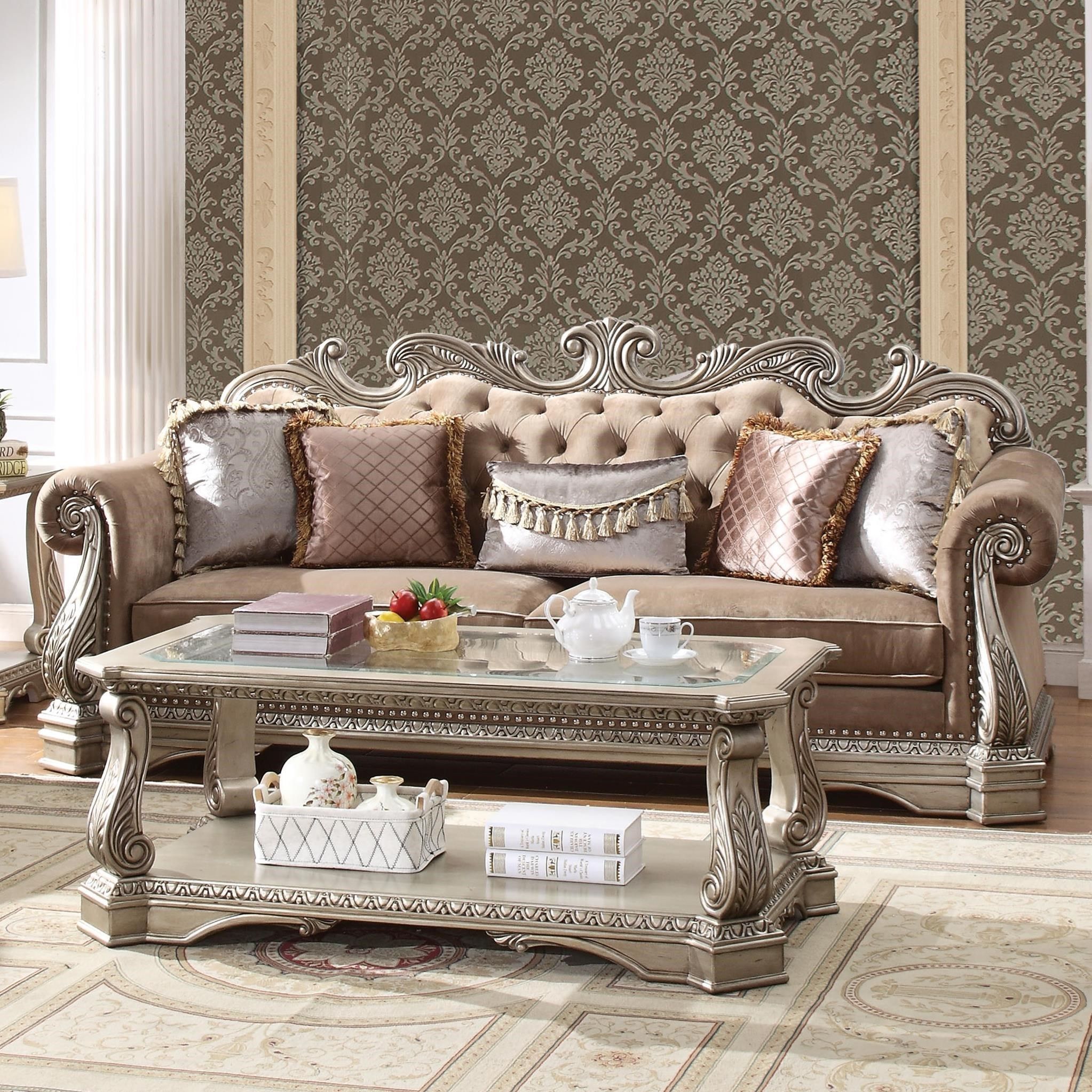 Astonishing Gallery Of Acme Living Room Furniture Photos | Direct To ... within Acme Furniture Miliani Tufted Fabric &amp; Wood Sofa With 5 Pillows In Gray/Bronze