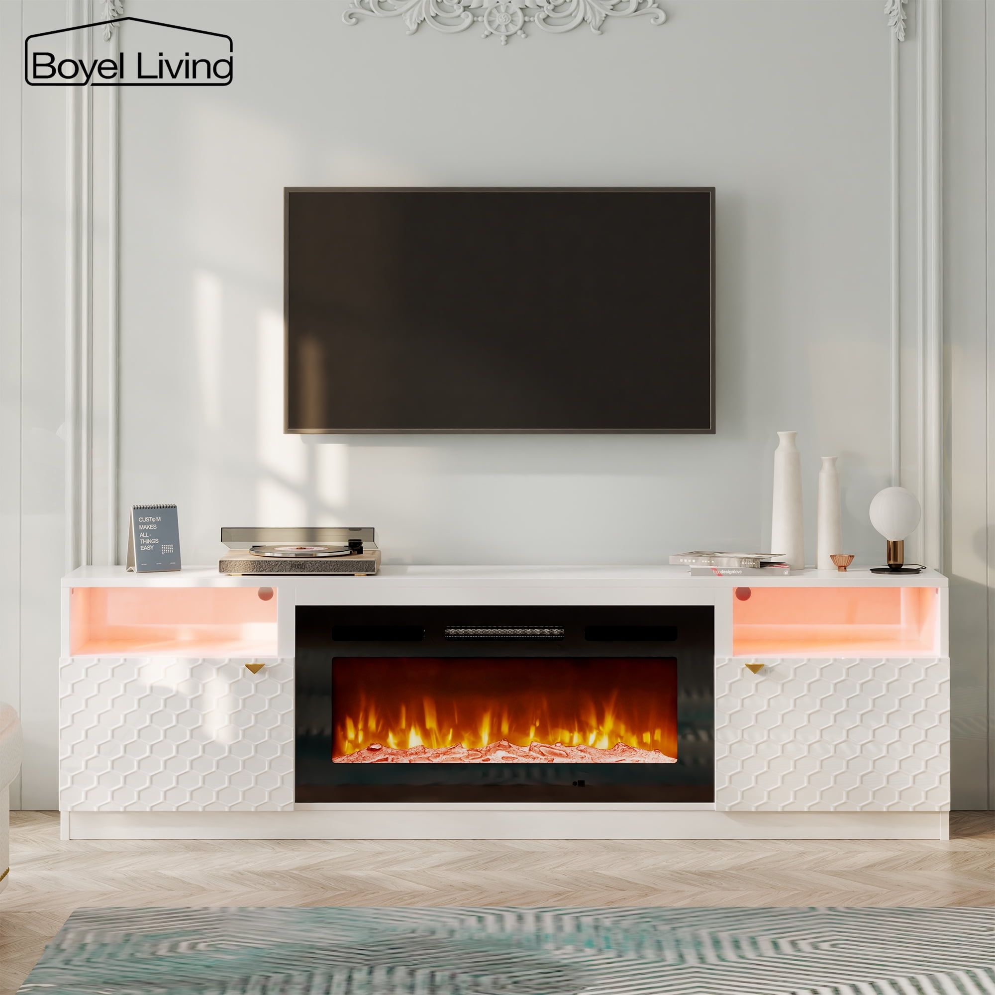 Boyel Living 70&amp;Quot; Fireplace Tv Stand, Modern Media Console Storage Cabinet W/ 36&amp;Quot; Electric ... with regard to The Art of Ambiance How LED Displays Enhance Your Fireplace TV Stand