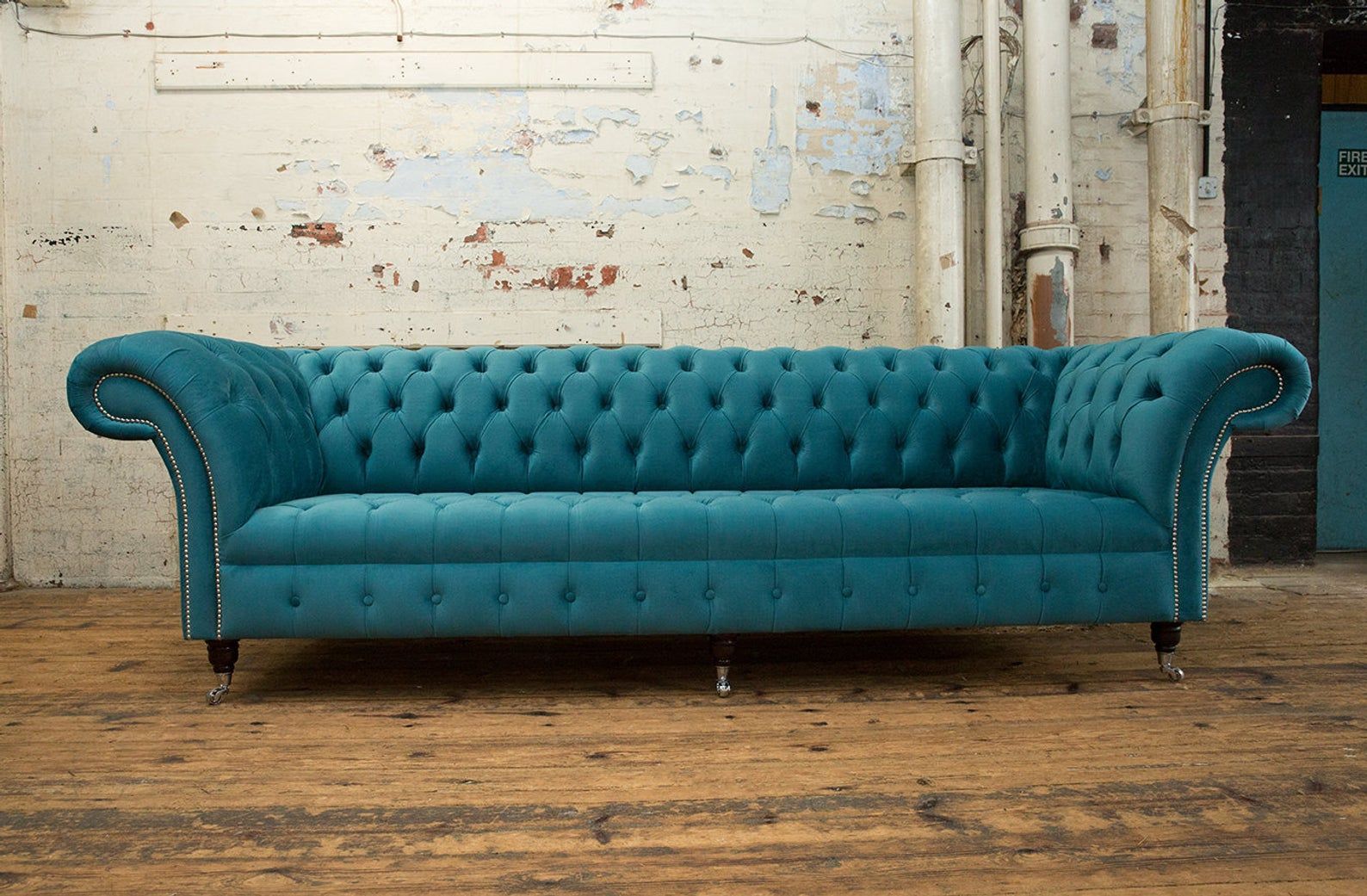 British Handmade House Teal Velvet 4 Seater Chesterfield Sofa ... with Beyond the Basics Exploring Chesterfield Sofa Materials