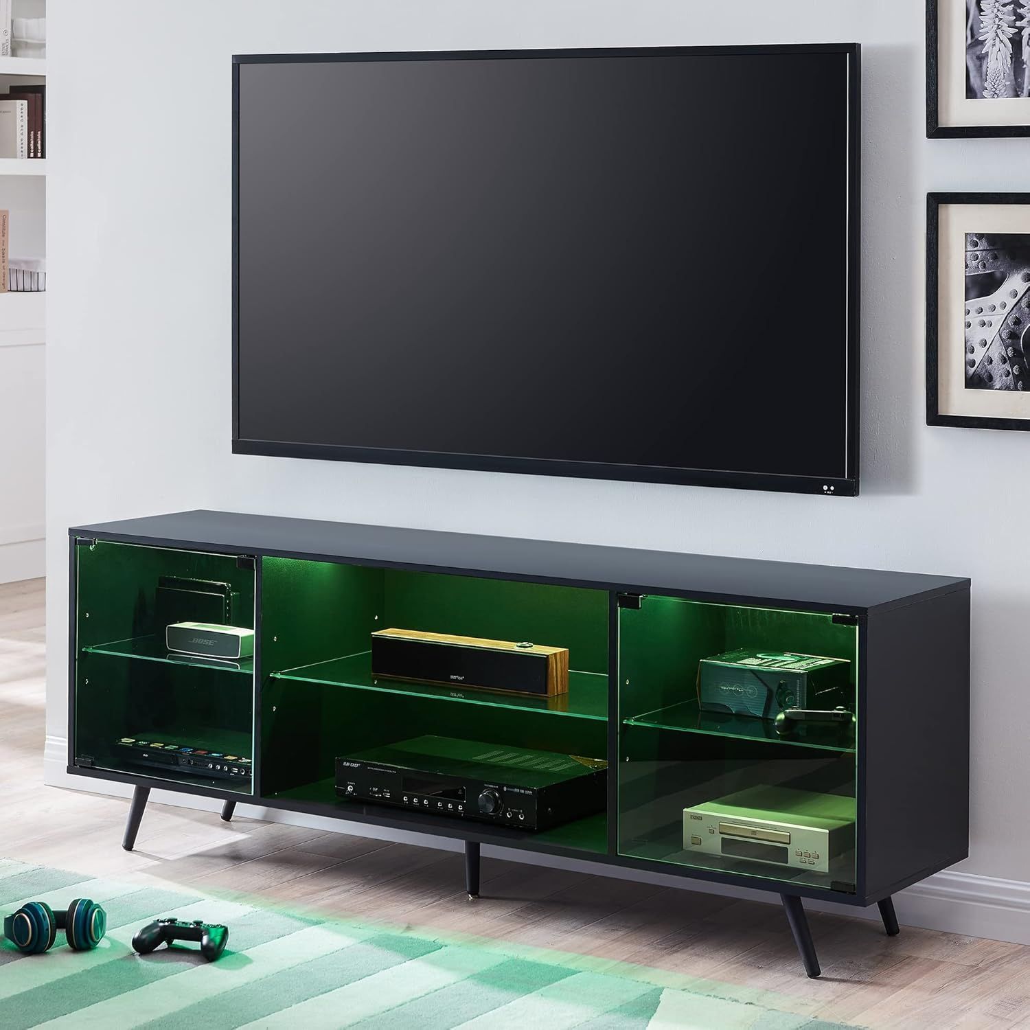Buy Okd Modern Tv Stand For 75 Inch Tv With Led Lights, Gaming Entertainment Center Media ... throughout 70&quot; Fireplace Tv Stand With Led Display, Entertainment Center For Tvs Up To 80&quot;, White