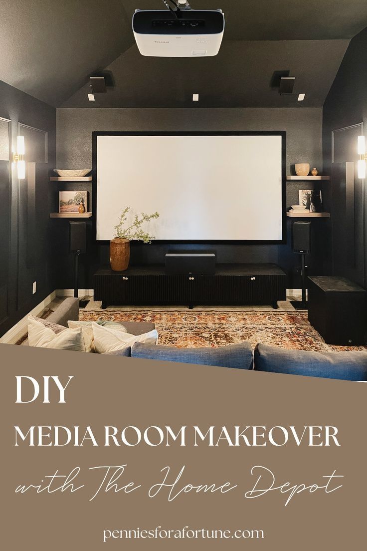 Dark &amp; Cozy Media Room Design I Diy Media Room Ideas On A Budget ... in Creating a Cozy Media Haven: Design Inspiration with the Myles 2-Door Stand