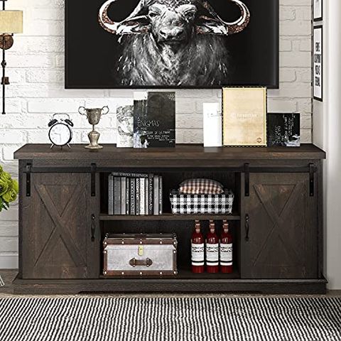 Decok Farmhouse 58'' Tv Stand With Sliding Barn Doors, Entertainment ... regarding