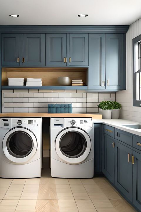 Fun Laundry Room Decor Ideas With Blue Cabinets And Subway Tile throughout 3 Design Ideas For A More Enjoyable Laundry Room