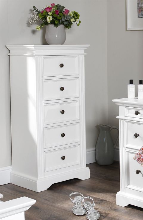 Gainsborough Tallboy, White Narrow Chest Of Drawers, 5 Drawer, Fully ... in