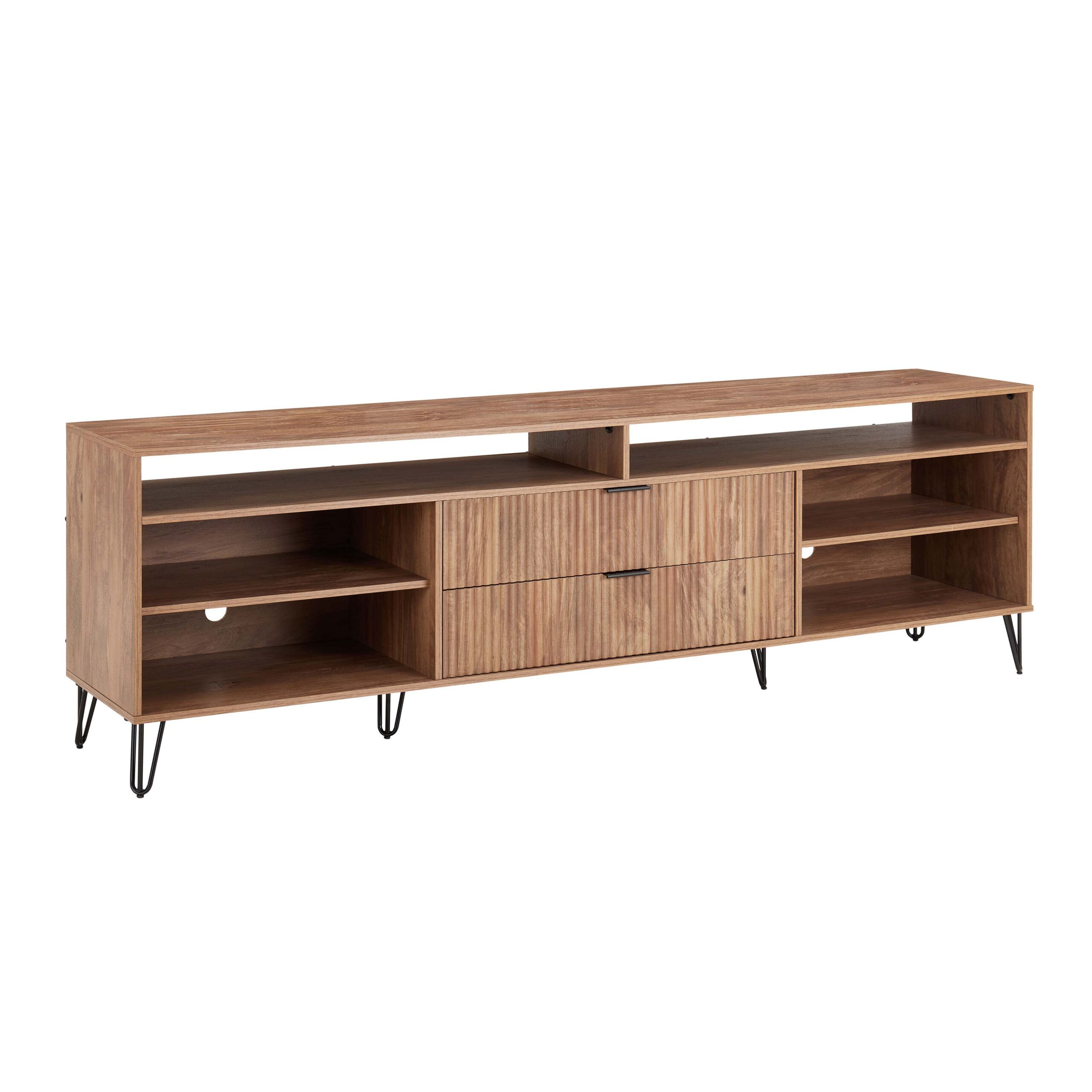 George Oliver Dumbo 85&quot; Mid-Century Modern Tv Stand With 6 Shelves And ... intended for How to Perfectly Style Your Living Room with the DUMBO TV Stand