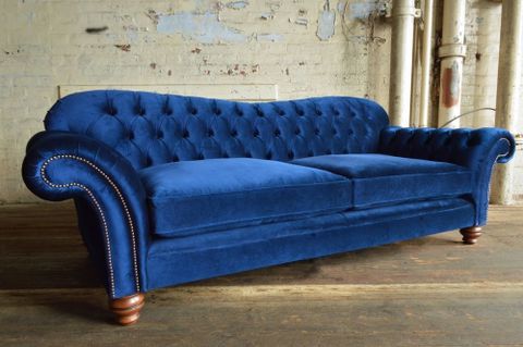 Handmade Large 3 Seater Plush Navy Blue Velvet Chesterfield Sofa, Fabic ... pertaining to