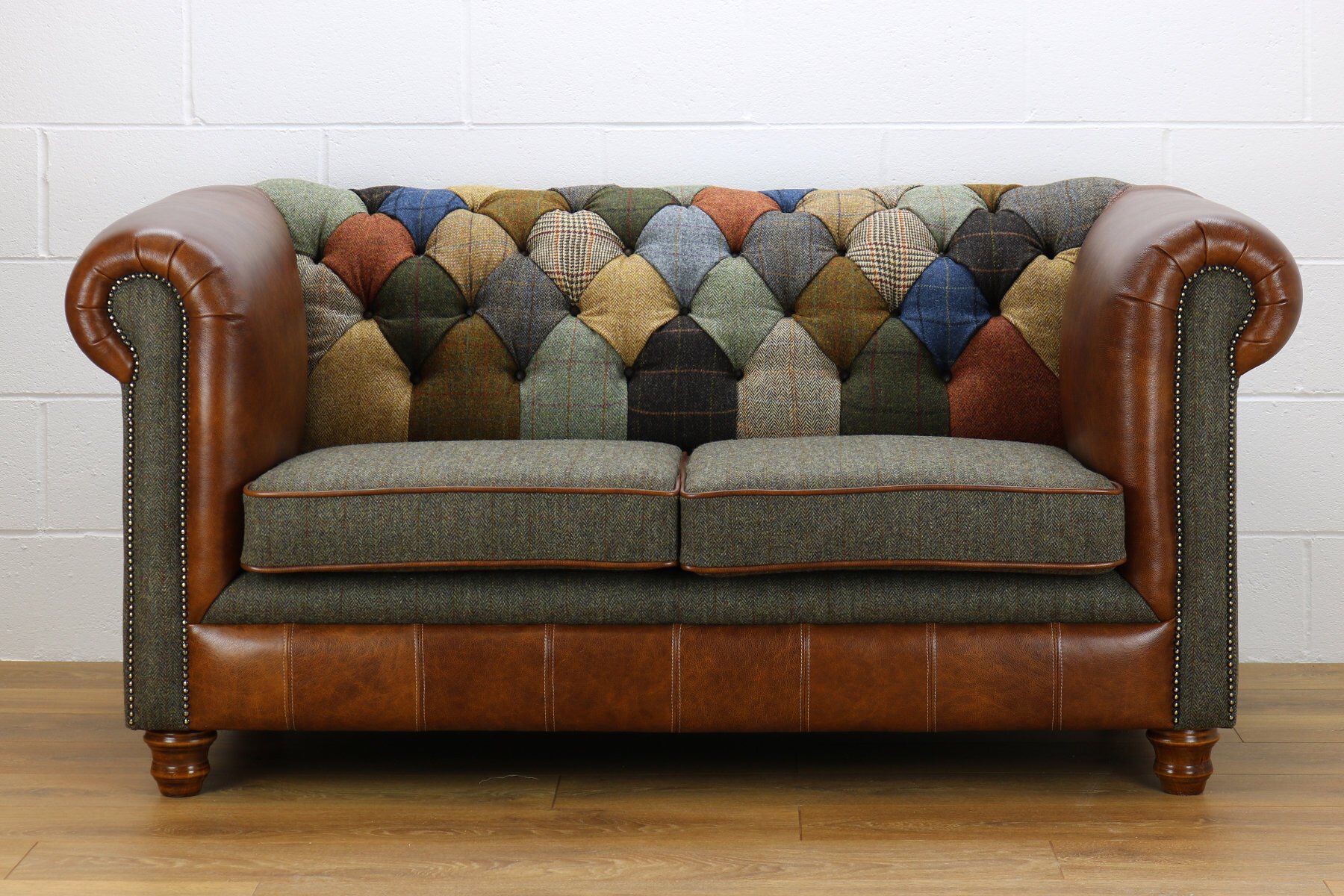 Harris Tweed 2 Seater Chesterfield Patchwork Sofa C001Ym Medium Brown ... in