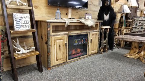 Hickory 60" Tv Stand With Fireplace — Ez Mountain Rustic Furniture intended for