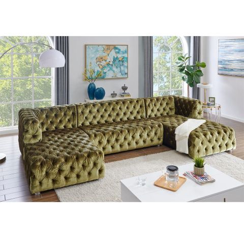 High Quality Velvet Fabric Button Tufted U Shaped Sectional Sofa Set ... in