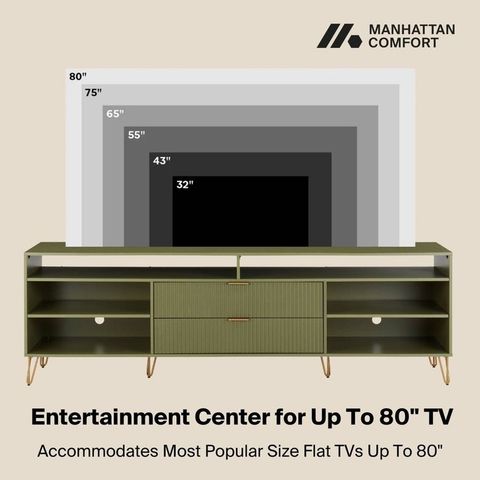 Manhattan Comfort 85" Dumbo Tv Stand For Tvs Up To 80" Olive Green In ... for How to Perfectly Style Your Living Room with the DUMBO TV Stand