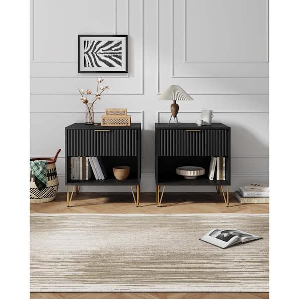 Manhattan Comfort Dumbo Modern Black 1-Drawer 20.07 In. W Nightstand ... with regard to