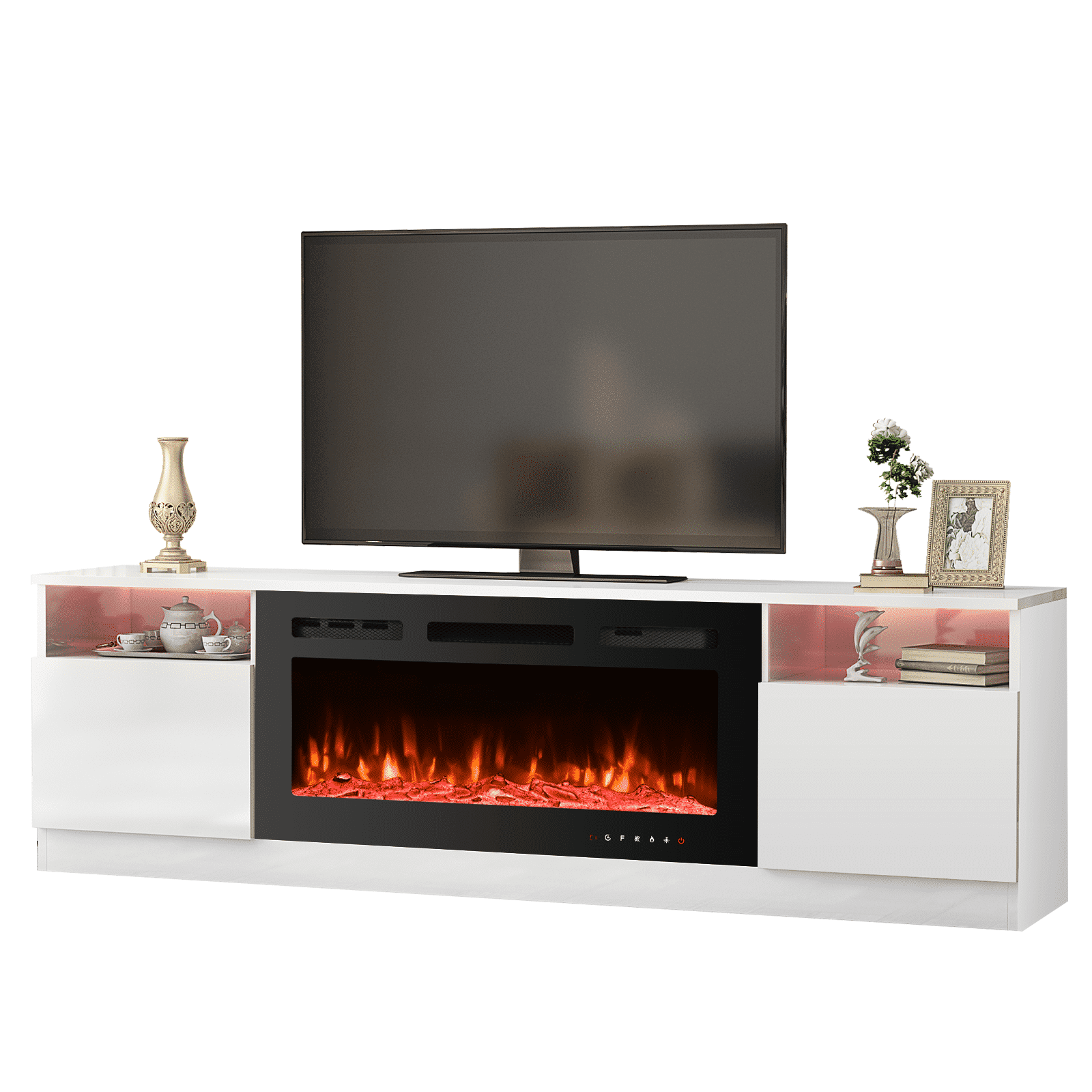 Mellcom 70&amp;#39;&amp;#39; Fireplace Tv Stand With 36&amp;#39;&amp;#39; Electric Fireplace, Entertainment Center With 16 Color ... for 70&quot; Fireplace Tv Stand With Led Display, Entertainment Center For Tvs Up To 80&quot;, White
