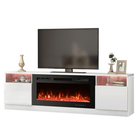 Mellcom 70'' Fireplace Tv Stand With 36'' Electric Fireplace, Entertainment Center With 16 Color ... for 70" Fireplace Tv Stand With Led Display, Entertainment Center For Tvs Up To 80", White