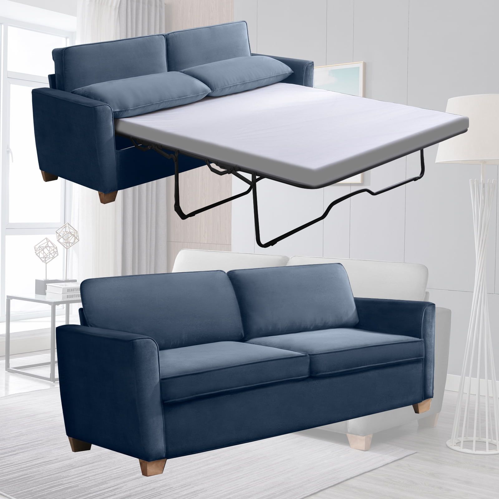Mixoy Velvet Loveseat Sleeper Sofa Bed, 2-In-1 Pull Out With Included ... pertaining to