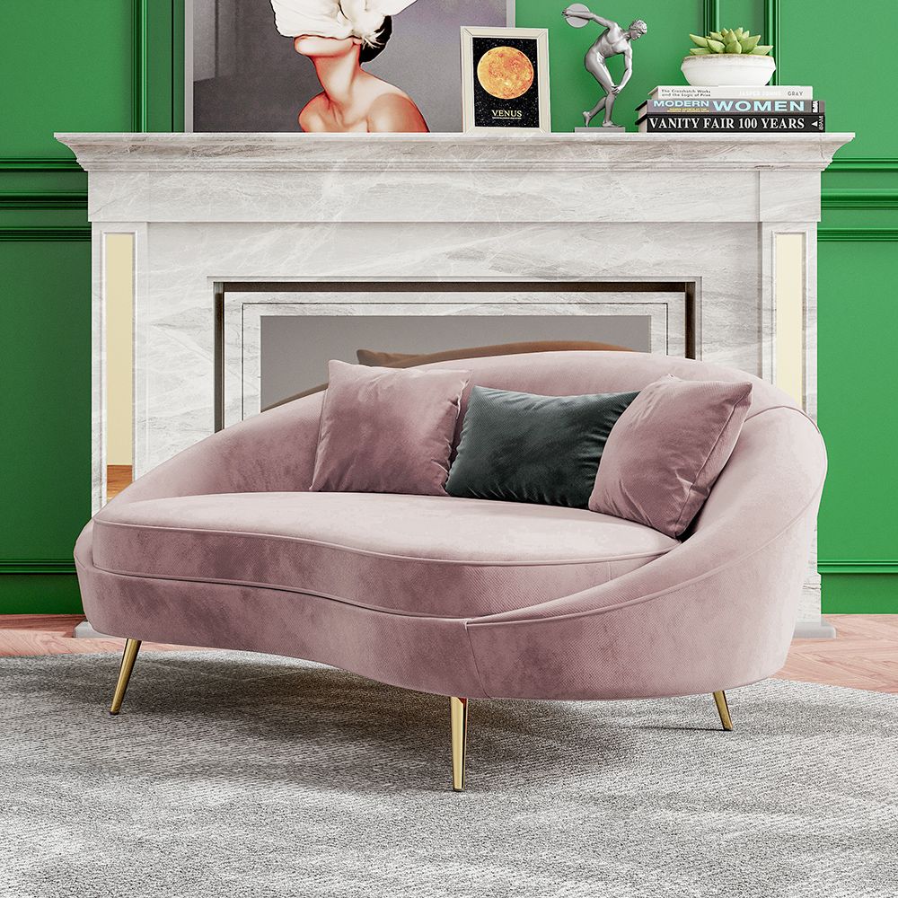 Modern 63&quot; Pink Velvet Curved Sofa Gold Stainless Steel Legs Toss ... inside Choosing the Right Pillows Exploring Styles for Your Espresso Leg Sofa