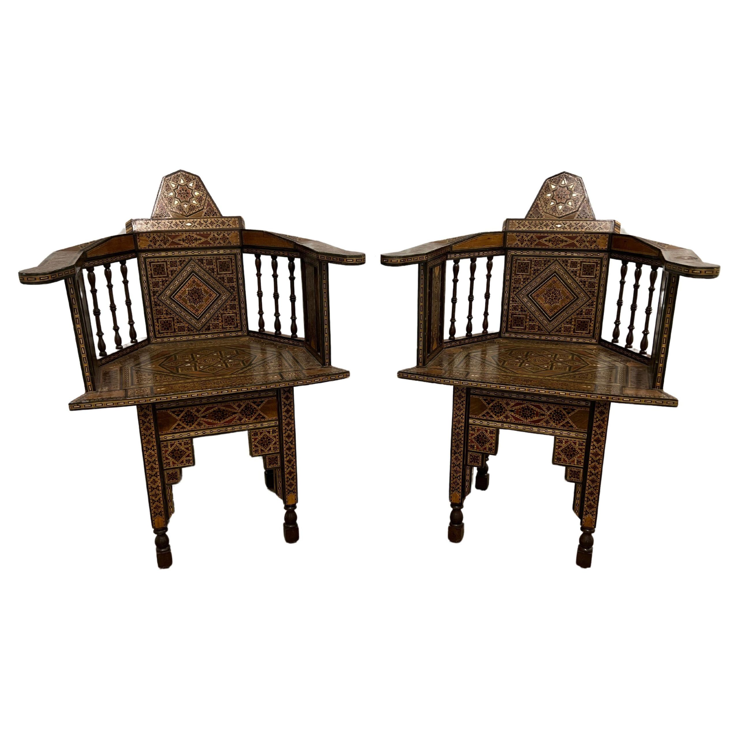 Pair Of Mid-Century Syrian Armchairs With Mother Of Pearl Inlay, Circa ... intended for The Artistry and Legacy of Ebony and Mother of Pearl Furniture