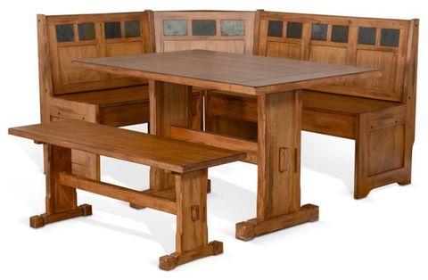 Pemberly Row Farmhouse Wood Breakfast Nook Set In Rustic Oak ... pertaining to Designing a Cozy Nook with the Pemberly Row Sofa as Your Centerpiece