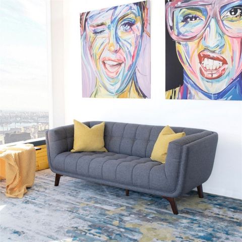 Pemberly Row Mid Century Modern Tufted Back Fabric Sofa In Gray, 78 ... in