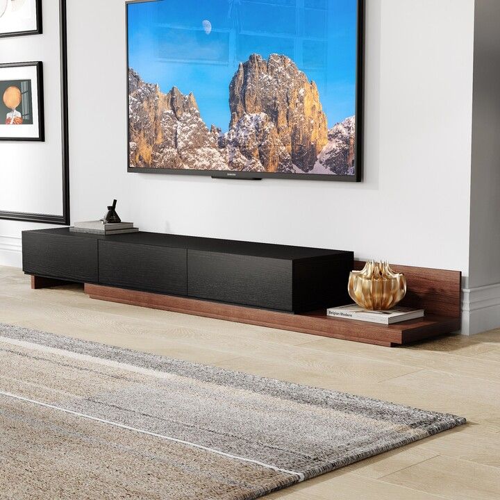 Povison Minimalist Extendable &amp;Amp; Retracted 3 Drawers Tv Stand In Walnut ... with