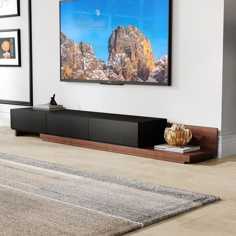 Povison Minimalist Extendable &Amp; Retracted 3 Drawers Tv Stand In Walnut ... with