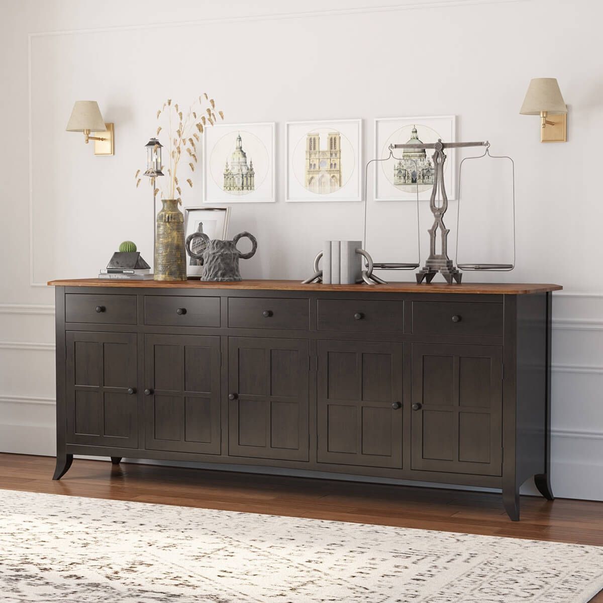 Rexburg Black Two Tone Solid Wood 5 Drawer Extra Long Sideboard with regard to The 57&amp;quot;W Black Sideboard An Exploration of Materials and Craftsmanship