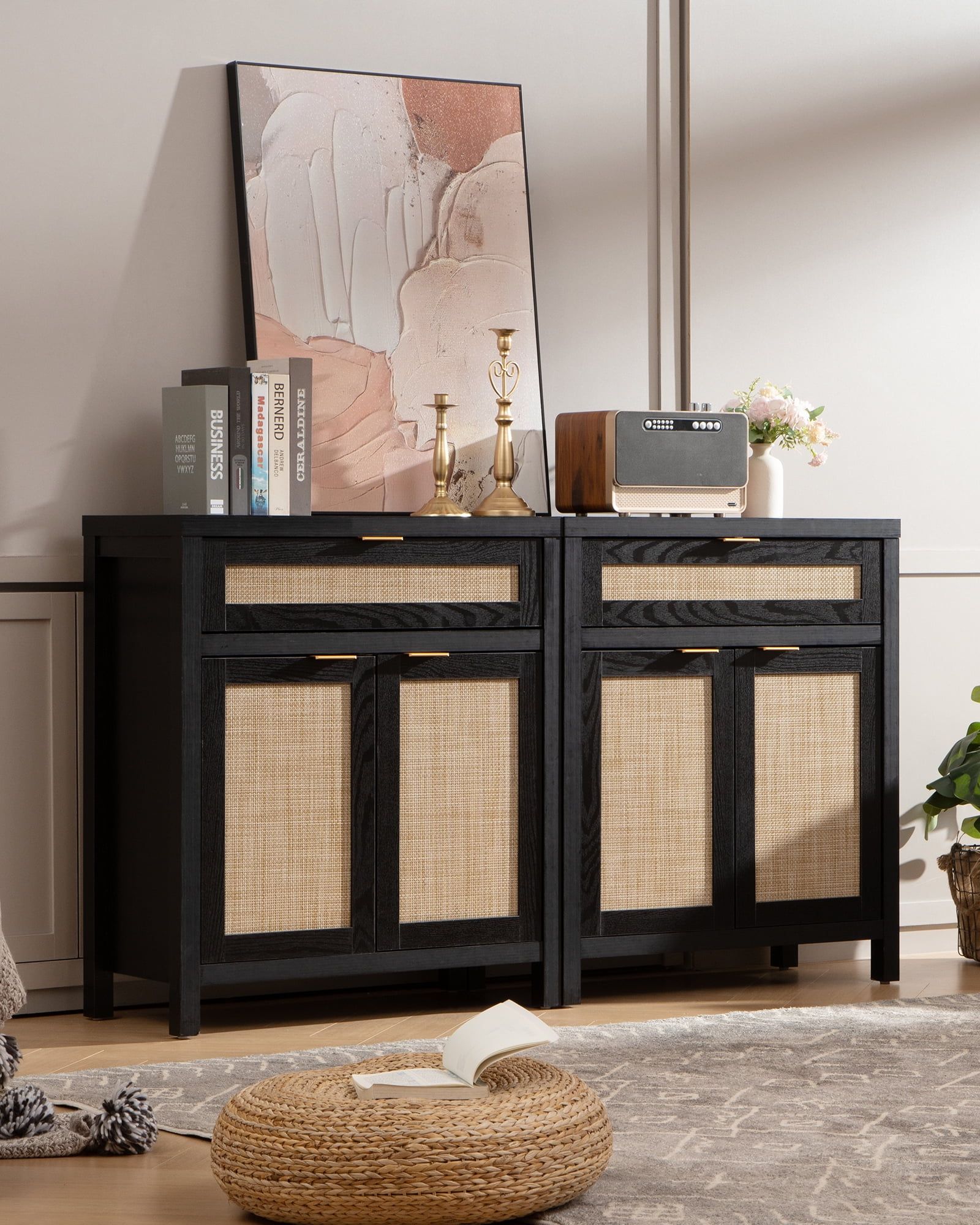 Surmoby Rattan Buffet Cabinet Set Of 2,Sideboards And Buffets With ... throughout 57&quot;W Sideboard, Black