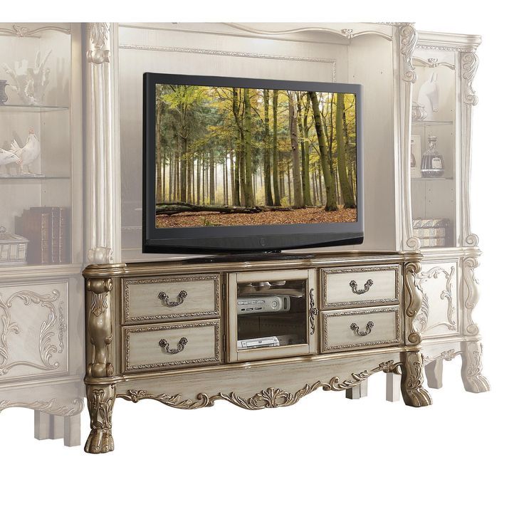 Victorian Tv Entertainment Center Dresden-91330 Gold Patina Bone Acme ... for From Concept to Living Room: The Story Behind the ACME Dresden Entertainment Center&amp;#039;s Unique Appeal