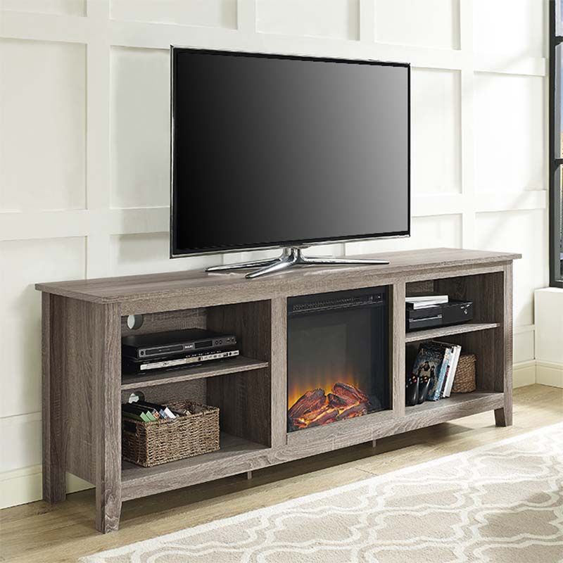 Walker Edison 70 Inch Tv Stand With Electric Fireplace Ash Grey W70Fp18Ag inside 70&quot; Fireplace Tv Stand With Led Display, Entertainment Center For Tvs Up To 80&quot;, Black
