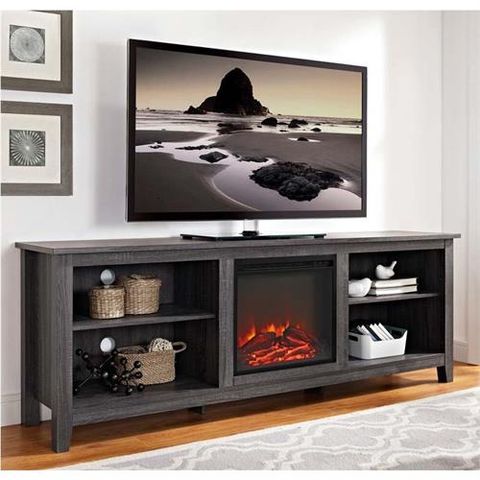 Walker Edison 70 Inch Tv Stand With Electric Fireplace (Charcoal) W70Fp18Cl inside The Ultimate Guide to Setting Up Your 80-Inch TV on a Black Entertainment Center