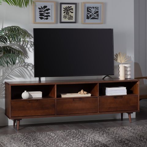 Walker Edison Modern Boho Wood 3 Drawer 70” Tv Stand, Walnut - Walmart.com for