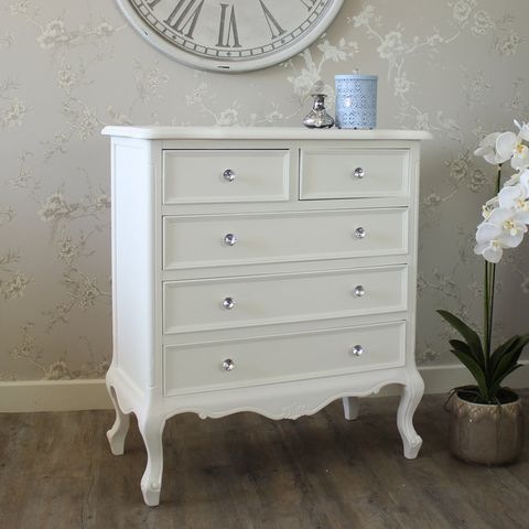 White Wood Five Drawer Chest Of Drawers Shabby Vintage Chic Bedroom ... within A Timeless Classic The Enduring Appeal of White Wood Chests with Five Drawers