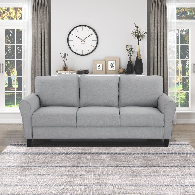 Winston Porter Luling 80.5&quot; Round Arm Fabric Upholstered Sofa &amp; Reviews ... inside Fabric Upholstered Sofa With 4 Pillows In Gray And Antique White