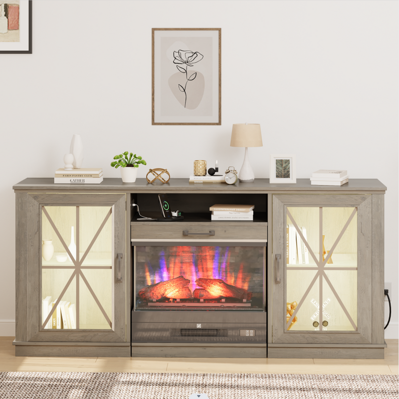 Yitahome | Farmhouse Tv Stand With Drawable Electric Fireplace For ... throughout 70&quot; Fireplace Tv Stand With Led Display, Entertainment Center For Tvs Up To 80&quot;, Black