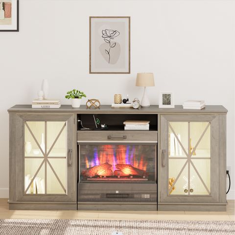 Yitahome | Farmhouse Tv Stand With Drawable Electric Fireplace For ... throughout 70" Fireplace Tv Stand With Led Display, Entertainment Center For Tvs Up To 80", Black