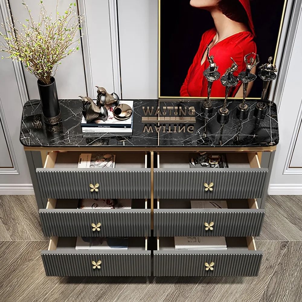 47&quot; Modern Gray Dresser Faux Marble Top Cabinet With 6 Drawers ... with
